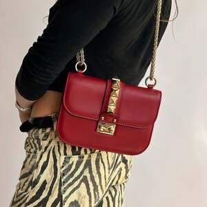 Valentino Garavani Glam Lock Rock Stud Red Shoulder Bag